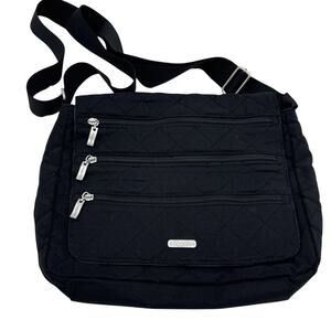 Baggallini Black Crossbody Travel Purse 3 Pockets Khaki Lining Adjustable